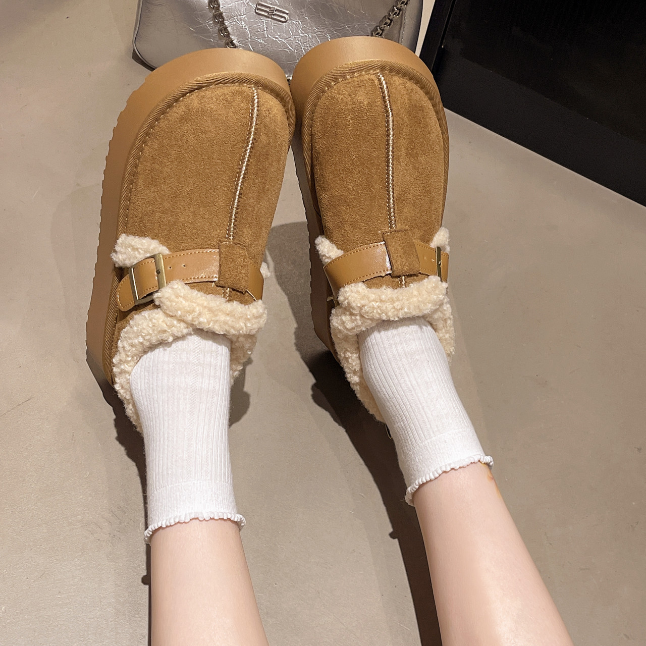 厚底增高加绒保暖勃肯鞋一脚蹬毛毛鞋女2026新款冬季百搭雪地棉鞋,女鞋,勃肯鞋/软木鞋,淘宝优惠券,粉丝福利购,淘宝优惠卷