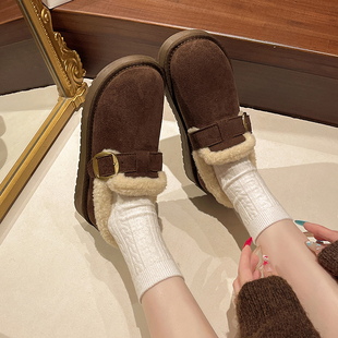 厚底加绒全包勃肯鞋女鞋2026秋冬新款豆豆鞋复古懒人一脚蹬乐福鞋