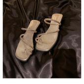 真皮凉拖鞋 女2024夏季 新款 葡萄妈同款 外穿水钻一字法式 低跟夹趾潮