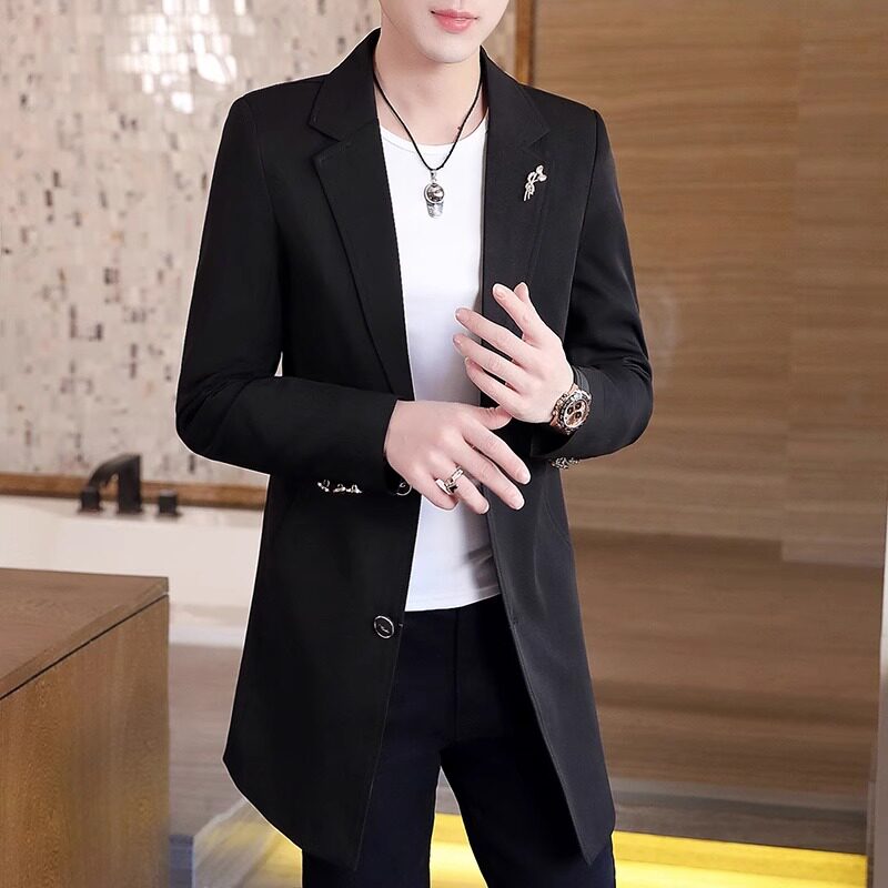 西装2026新款风衣外套男春秋季薄款韩版休闲修身西服男装中1019d