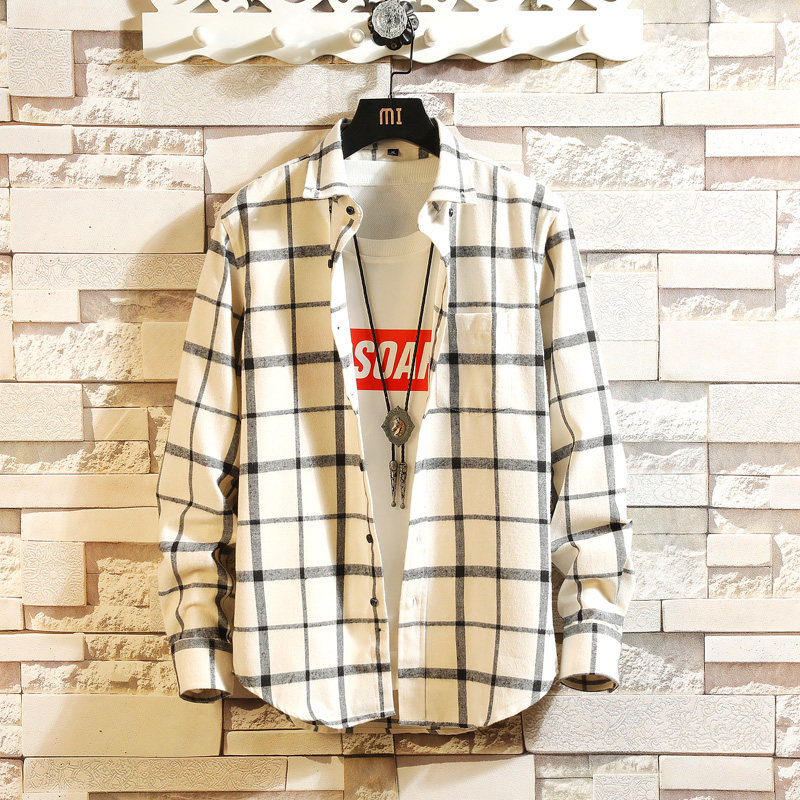 长袖衬衫男士韩版2021新款潮流个性条纹格子寸衫外套男装薄款春秋在类目 男装, 衬衫中 - 来自Buy2taobao.com提供专业的淘宝代购服务