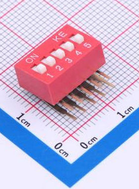 DSDA05LHGETR 2.54mm 宽体红色5位弯脚90°拨码开关 - 拨码开关