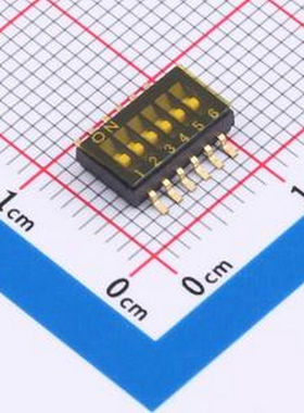 DS-06P 1.27mm间距6位 贴片黑色S脚 拨码开关 SMD,P=1.27mm 拨码