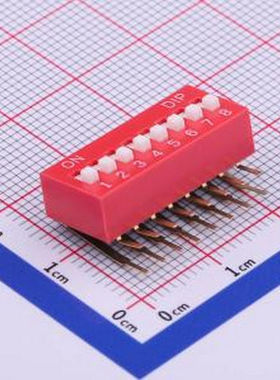 TM-08 拨码开关红色08P-90度插脚4PIN间距2.54mm立式侧插侧拨8位D
