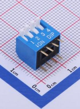 TE-04R 拨码开关蓝色04P-180度 间距2.54mm 立式直插侧拨琴键式4