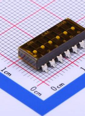 SD06H0SB 间距2.54mm 平拨,凹槽式 6位拨码开关 SMD-12P,6.7x16.7