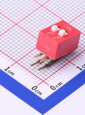 TM-02 拨码开关红色02P-90度插脚2PIN间距2.54mm立式侧插侧拨2位D