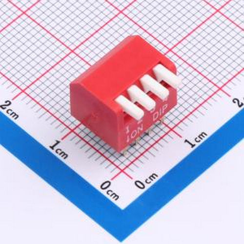 DSDP-04-R 琴键式拨码开关 2.54mm间距, 侧柄4PIN/位 红色侧拨 高
