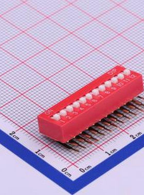 TM-12 拨码开关红色12P-90度插脚4PIN间距2.54mm立式侧插侧拨12位
