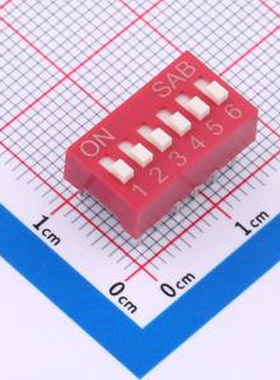 BSE06GR 2.54mm间距 6P红色插件拨码开关 插件,P=2.54mm 拨码开关