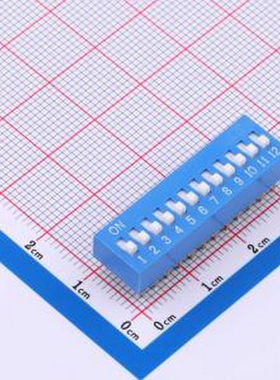 DS-12-B-T 2.54mm间距 12位 直插平拨凸起式 蓝色 拨码开关 插件,
