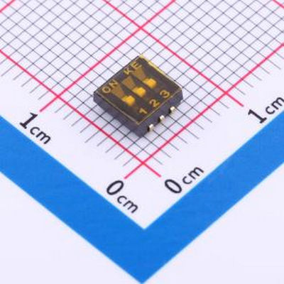 DSHP03TJGER 3位 1.27mm脚距内弯脚 拨码开关 SMD-6P,5.4x5.4mm