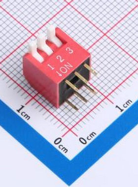 DL-03HT 2.54mm间距 3位 琴键式 直插侧拨长柄 红色 拨码开关 插