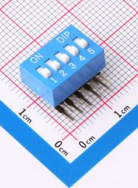 DT-05LT 2.54mm间距 5位 琴键式 90度弯插侧拨凸柄 蓝色 拨码开关