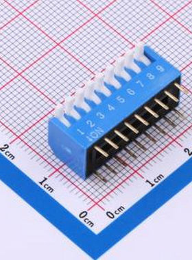 DP-9-B-T 2.54mm间距 9位 琴键式 直插侧拨 蓝色 拨码开关 插件,P