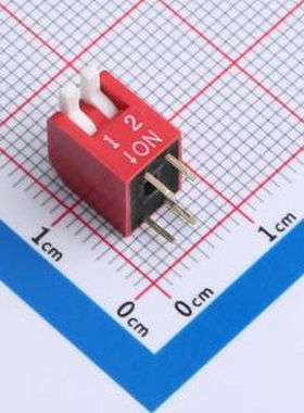 DP-2-R-T 2.54mm间距 2位 琴键式 直插侧拨 红色 拨码开关 插件,P