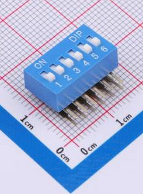 DA-06-B 拨码开关2.54mm间距,弯脚90度侧插 蓝色 6PIN/位 高推 插
