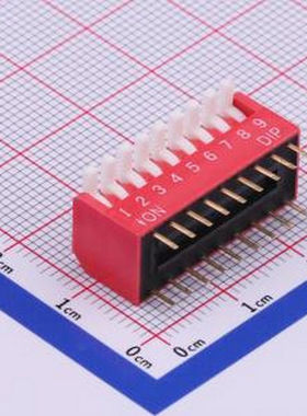 TE-09 拨码开关红色09P-180度9PIN间距2.54mm立式直插侧拨琴键式9