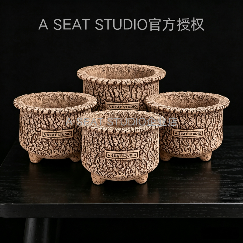 A SEAT STUDIO泰国进口纯色熔岩小脚花盆块根绿植手工花盆