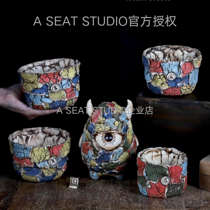 A SEAT STUDIO泰国进口彩色贴布款块根绿植手工花盆