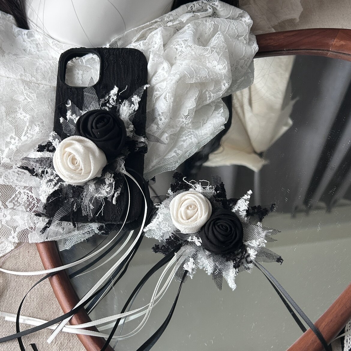 原创暗黑风手作干枯玫瑰灼烧花朵项链lolita系带长款choker手腕花