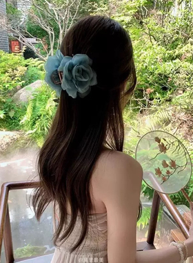 【蜜桃茶】云雾玫瑰 网纱玫瑰花朵发抓夹女2025春夏新款头花发饰