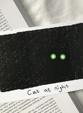 [anly原创]手绘贺卡明信片夜晚猫咪搞怪黑色装饰黑猫可爱插画黑猫