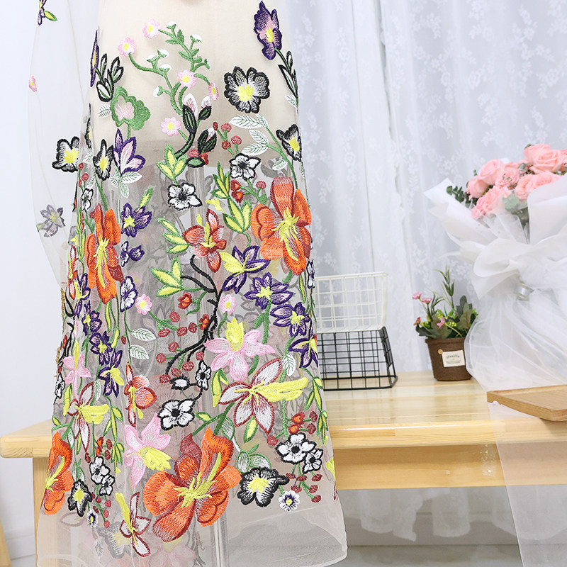 连衣服礼服刺绣立体彩色花朵网纱