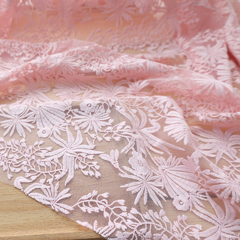 白色重工刺绣花朵网纱布料服装连衣裙外套窗帘门帘手工DIY面料