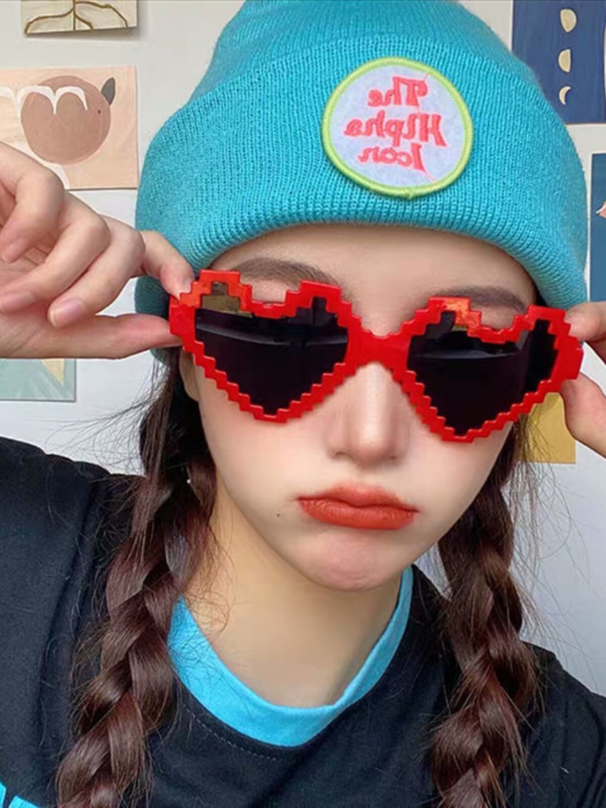 생일 장식 XIAOHONGSHU 같은 스타일 피크닉 야외 재미 있은 안경 재미있는 셀카 라이브 방송 COS 사진 소품