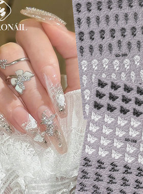Black And White Butterfly Nail Sticker Dark Thorns Rose Y2k