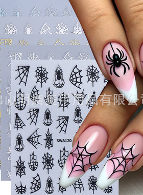 Hot stamping nail stickers Halloween gold and silver spider