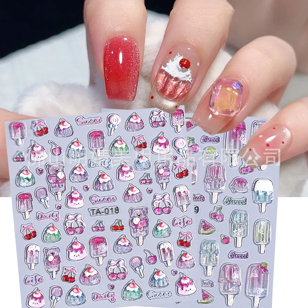 Embossed Jelly Nail Stickers Japanese Summer Ice Penetration
