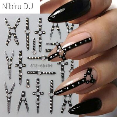 5D Black Belt Embossed Punk Style Nail Art Decals Gothic Hal