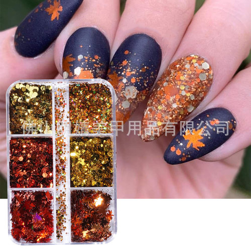 Autumn Series Nail Art Maple Leaf Sequins Mirror Metal Sequi