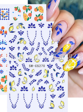 Nail Sticker Bohemian Fresh Summer Fruit Lemon Orange Flower