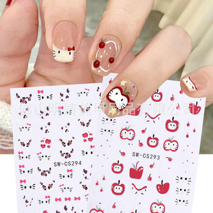 Apple Kitty Nail Stickers Cute Little Apple Hello Kitty Leop