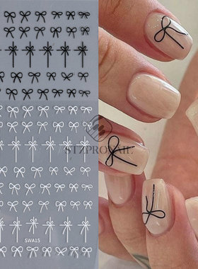 Bow Nail Sticker Black And White Bow Japanese Style Simple A
