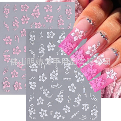 Nail Stickers 3d Glue National Wind Hibiscus Cherry Blossom