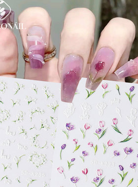 Relief Tulip Nail Sticker Small Fresh Tulip Flower Stereo Re