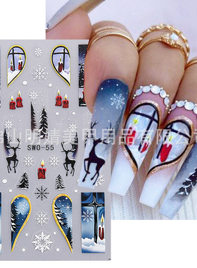 Christmas Nail Sticker Micro Carving Winter Snowflake Elk Fo