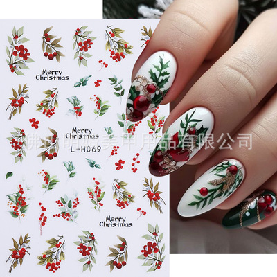 Christmas Nail Stickers Glitter Pink Christmas Red Holly Fru