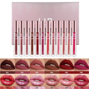 12 Color Matte Pearl Glitter Lipgloss Lipsticks Set Nude Liq
