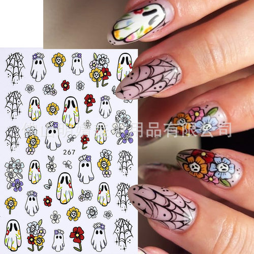 Halloween nail stickers cartoon flower ghost puppy spider we