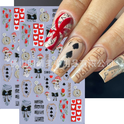 Micro Carved Nail StickersInWonderland Mushroom Poker Bow Po