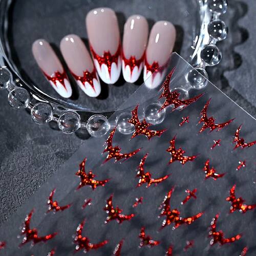 Red Bat Nail Art Stickers for French Design DIY 5D Halloween