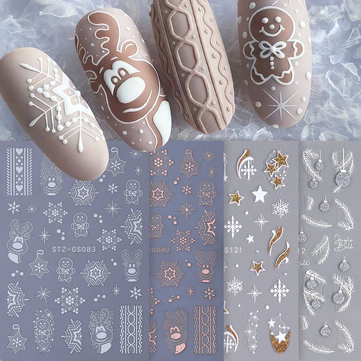 4pcs Winter Cartoon Christmas Metallic Nail Stickers Rose Go