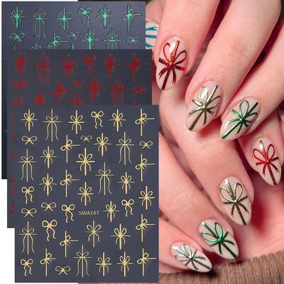 3/6pcs Christmas Nail Art Stickers 3D Snowflake Bow French L