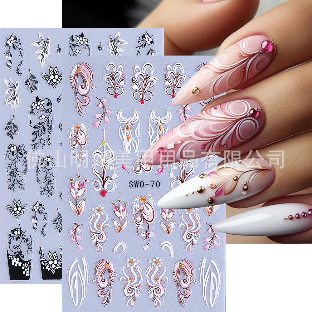 Micro Carved Nail Stickers Spring And Summer Vine Flowers Ar
