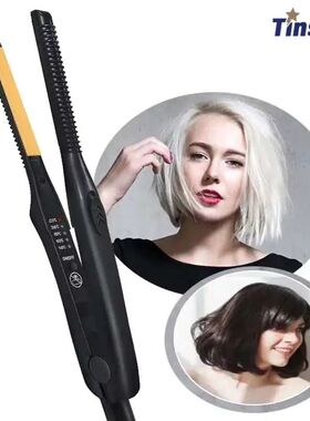 2-in-1 Mini Hair Straightener Curling Iron Ceramic Short Fla